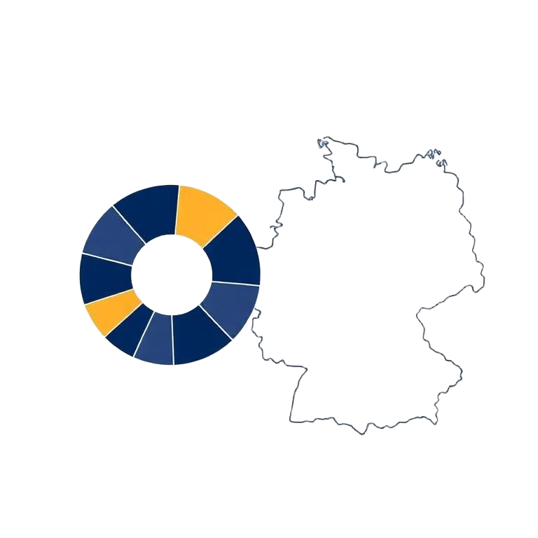 Donut-Diagramm neben einer Umrisskarte Deutschlands
